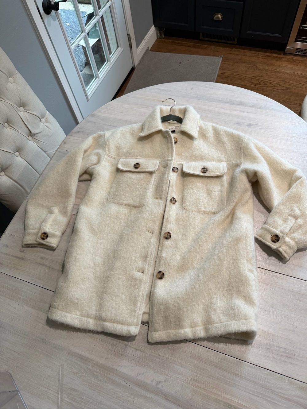 Universal Thread Cream Button-Front Peacoat with Chest Pockets